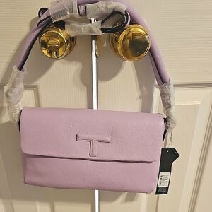 NWT Tahari Leather Shoulder Bag with Flap Closure (Lavender) W/ Crossbody Strap